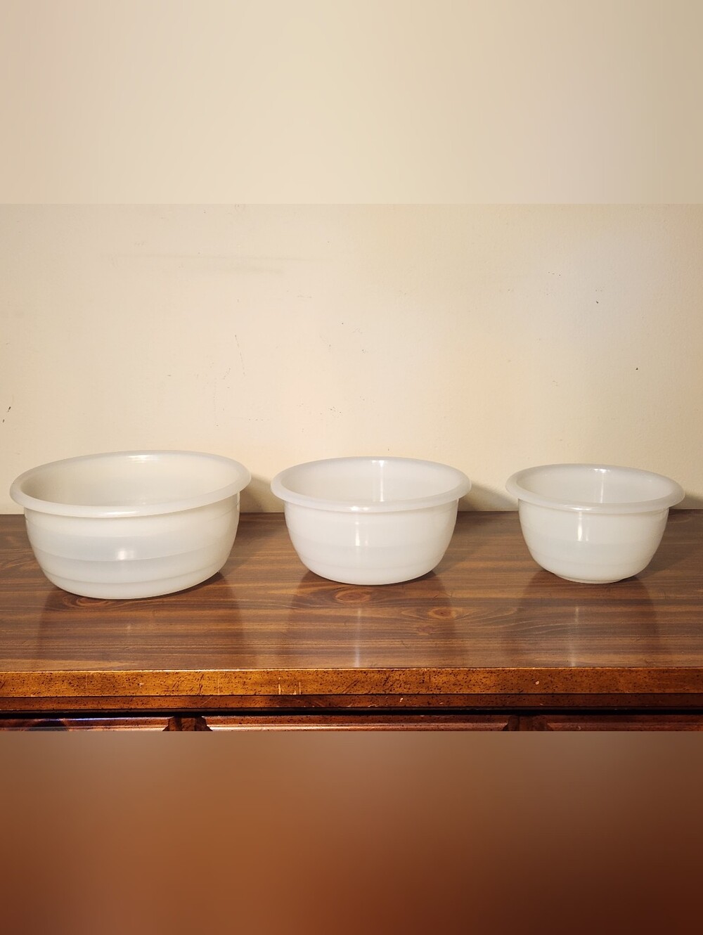 RARE 1950s Beacon Plastics Marlex Plastic Nesting Mixing Bowls Set Of Three Vtg